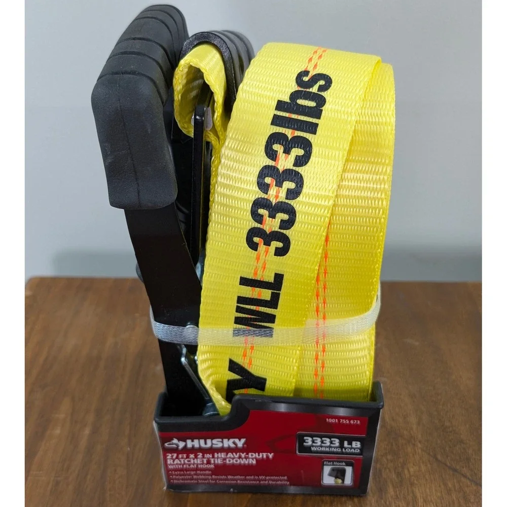 Husky 27 ft x 2 in Heavy Duty Ratchet Tie-Down Flat Hook 3333 lb WLL 1001755673